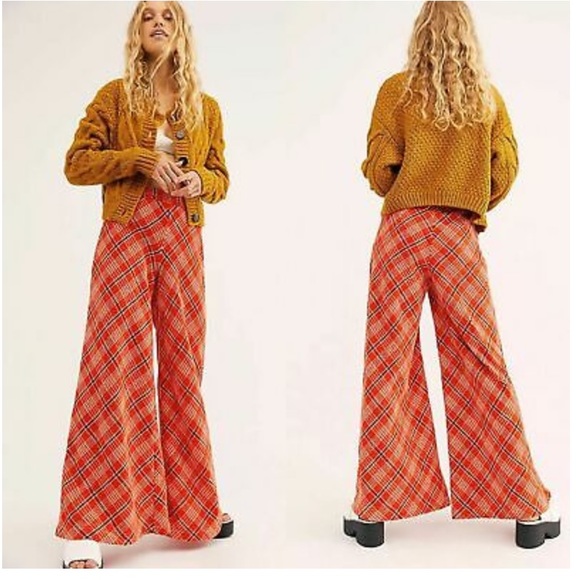 Free People Pants - FREE PEOPLE WONDERLAND WIDE LEG PANTS RED COMBO S